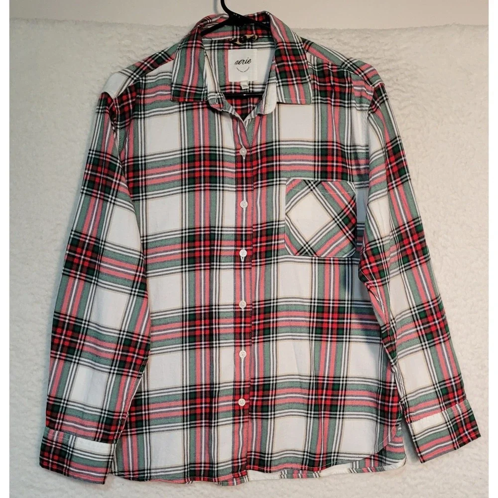 Aerie Flannel Sleepwear Pajama Top Size S Long Sleeve NEW NWT Women's Plaid 1908